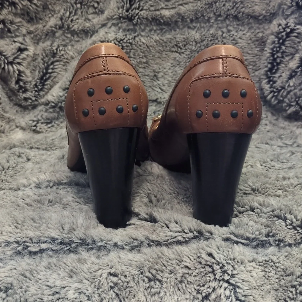 Tod's Brown Leather Loafer Pumps With Gold Accents Sz EU 38/ US 7 - Picture 3 of 5